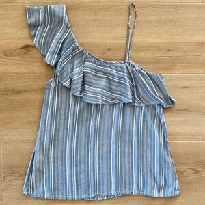 Hollister Asymmetrical Blue Striped Top Size M